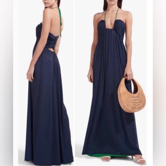 Staud Kanha Reversible Mesh Halter Dress Clover Green Deep Sea Blue Maxi Dress - Picture 6 of 16